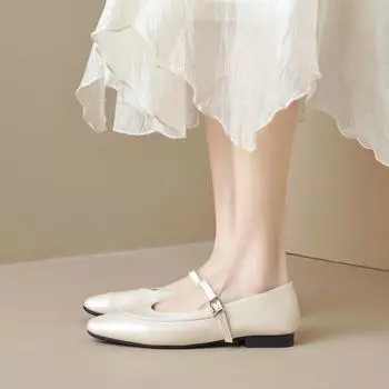 Weiwei girl 821-2 French Mary Jane shoes women s flat-bottomed shallow mouth single shoes with retro soft-soled commuter shoes 35 бежевый