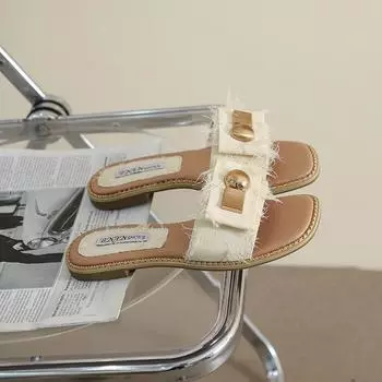 Weiwei girl 838-138 outer slippers women summer beach cool slippers one-word drag lazy flat slippers women 34 абрикосовый