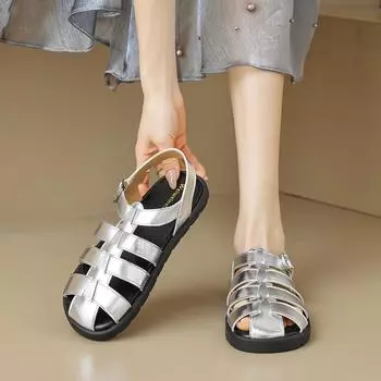 Weiwei girl 8397-3 французские римские сандалии женская летняя одежда серебряные ретро высококачественные плетеные туфли в клетку для свиней 35 серебряный