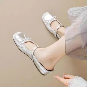 Weiwei girl 863-1 сумка на голову полутапочки женская летняя одежда одно слово с квадратным бантом на голове внутри увеличивающие рост одинарные туфли женские 34