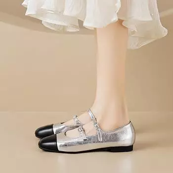 Weiwei girl 883-1 серебряные туфли Мэри Джейн женские французские маленькие ароматные туфли в стиле word с плоскими одинарными туфлями женские туфли большого размера 35 серебряный