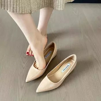 Weiwei girl 8916-1 nude single shoes women s inner height increase one pedal ladyshoes temperament light mouth pointed flat shoes 34 телесный