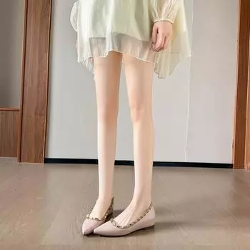 Weiwei Girl 8916-2 Pointed Rivet Single Shoes Women s Inner Enhancement Temperament One Pedal Shallow Commuter Flat Shoes 34 телесный