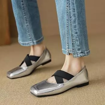 Weiwei Girl 8929-3 Silver Ballet Shoes Women s Light Mouth Vintage Cross Strap Square Head Single Shoes Women s Soft Sole 35 серебряный