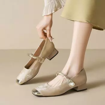 Weiwei girl 9258-6 квадратная французская обувь Мэри Джейн весна и осень новые китайские туфли на толстом каблуке с неглубоким горлом женские 34 абрикосовый