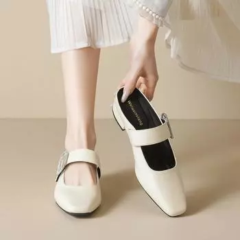 Weiwei girl 958-5 French square head half slippers women s thick bottom one word with rhinestone bag head slippers summer wear 34 абрикосовый