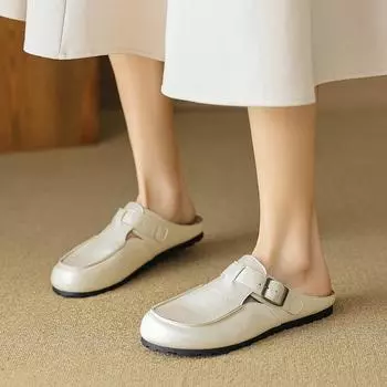 Weiwei girl 959-16 полутапочки с сумкой на голову женская одежда 2024 новые ретро однопедальные плоские классные тапочки 35 абрикосовый