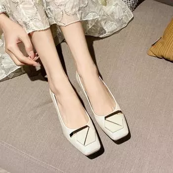 Weiwei Girl 9806-5 Coarse Heel Single Shoes Women s Shallow Mouth Gentle Evening Wind Women s Shoes Square Head and One Foot Doudou Shoes 34 чёрный