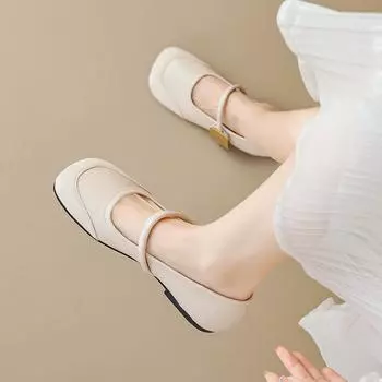 Weiwei Girl 993-5 French Mary Jane Shoes Women s Flat Bottom One Word with Shallow Mouth Retro Soft Sole Single Shoes Fairy Style 35 абрикосовый