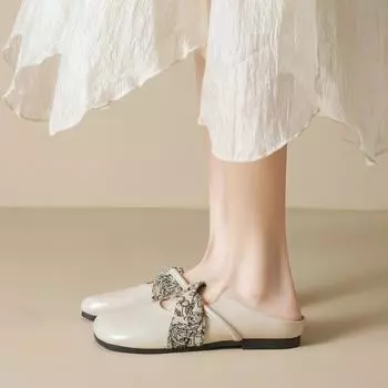 Weiwei girl 993-7 квадратная обувь одиночные женские туфли с плоской подошвой одна педаль мягкая подошва сумка головка полутапочки летние женские 35 коричневый