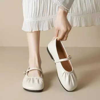 Weiwei girl 993-9 French single shoes women s flat bottom shallow mouth ballet soft sole grandma shoes with Mary Jane shoes 35 абрикосовый