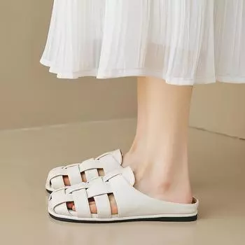 Weiwei girl 9961-1 French bag head half slippers women s summer wear Korean version woven Roman cool slippers soft bottom 35 абрикосовый