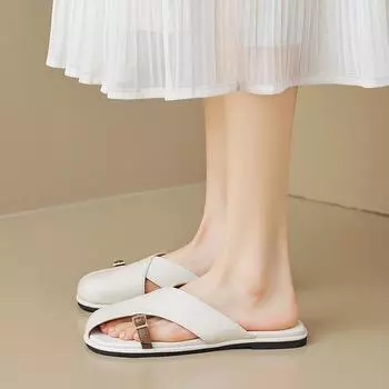 Weiwei girl 9961-2 square head toe cool slippers women wear summer beach flat bottom bag head half slippers women 35 хаки