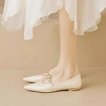 Weiwei girls 2025-28 остроносые одинарные туфли женские с неглубоким носком летний темперамент мягкая подошва маленькие ароматные туфли Мэри Джейн на плоской подошве 35 абрикосовый