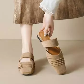 Weiwei girls 206-2 французские тапочки-мешки для женщин летняя одежда 2025 новые ретро плиссированные туфли Lazy Muller 35 абрикосовый