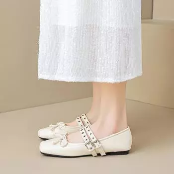 Weiwei women s 1516-16 square head single shoes women s flat bottom shallow mouth bow soft sole ballet shoes with Mary Jane 35 абрикосовый