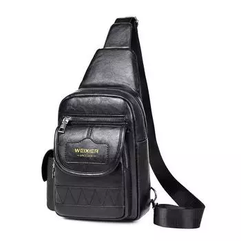 WEIXIER Men s Leather Crossbody Bag Adjustable Chest Sling Backpack Lightweight Water-Resistant Shoulder Bag for Travel, Hiking, Gym темно-коричневого