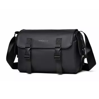 WEIXIER Men s Leather Crossbody Shoulder Bag Lightweight Water-Resistant Briefcase Satchel Messenger Bag with Adjustable Strap чёрный