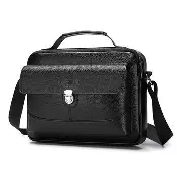 WEIXIER Men s Leather Crossbody Shoulder Bag Waterproof Messenger Briefcase Satchel Travel Bag Handbags Adjustable Strap чёрный