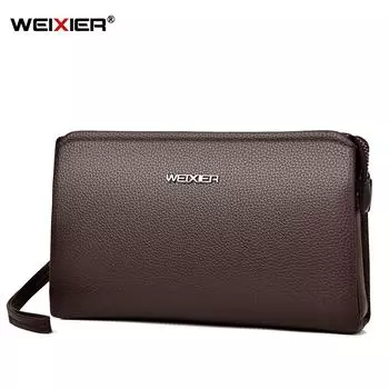 WEIXIER Мужской премиальный кожаный клатч из ПУ – Однотонная тонкая сумка для ношения в руке для профессионального стиля коричневый