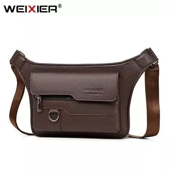 WEIXIER Men s Premium PU Leather Water-Resistant Chest Bag – Spacious Casual Crossbody Sling Bag for Daily Use коричневый