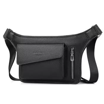 WEIXIER Мужская кожаная сумка через плечо, водонепроницаемая поясная сумка, поясная сумка для путешествий, занятий в спортзале, езды на велосипеде, нагрудный портфель, сумка-портфель чёрный