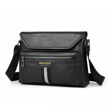 WEIXIER Мужская кожаная сумка-мессенджер, водонепроницаемая сумка через плечо для деловых поездок, прочный портфель с регулируемым ремнем чёрный