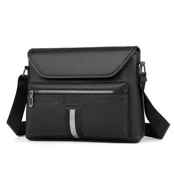 WEIXIER мужская кожаная сумка-мессенджер, водонепроницаемая сумка через плечо для деловых поездок, прочный портфель, повседневная сумка с регулируемым ремнем чёрный
