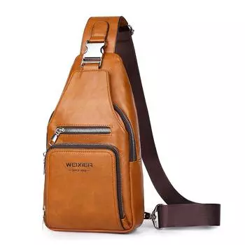 WEIXIER мужская кожаная сумка-слинг через плечо нагрудная сумка водонепроницаемый повседневный рюкзак для путешествий на открытом воздухе для занятий спортом коричневый