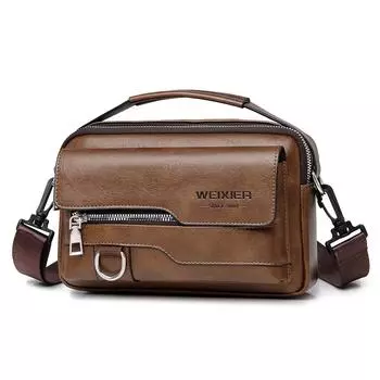 WEIXIER Мужская кожаная водонепроницаемая сумка-мессенджер, вместительный портфель через плечо с регулируемым ремнем для работы в офисе коричневый