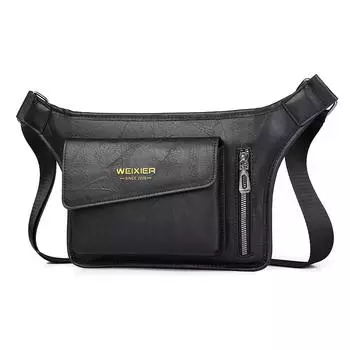 WEIXIER Мужская регулируемая водонепроницаемая кожаная сумка через плечо, поясная сумка для путешествий, занятий в спортзале, езды на велосипеде, нагрудный портфель, сумка-портфель чёрный