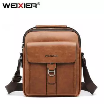 WEIXIER Мужская сумка на плечо из мягкой искусственной кожи, высококачественная модная повседневная офисная сумка-мессенджер на ветровой молнии коричневый