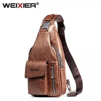 WEIXIER Мужская сумка Crossbody из искусственной кожи, на грудь темно-коричневого