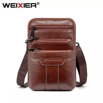 WEIXIER поясная сумка из искусственной кожи, мужская повседневная сумка, дорожный кошелек, водонепроницаемый ремень на молнии, тактическая спортивная поясная сумка на открытом воздухе, многофункциональный пакет, карман для телефона коричневый