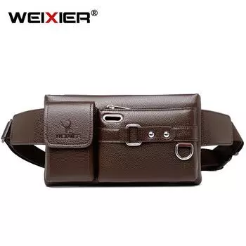 WEIXIER Pu Кожаные Поясные Сумки Мужские Поясные Сумки Fanny Pack Поясная Сумка Телефон Сумки Дорожная Поясная Сумка Мужская Маленькая Поясная Сумка Кожа чёрный