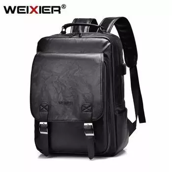 WEIXIER стильный деловой мужской рюкзак большой емкости с защитой от брызг и USB-портом для зарядки, пригородная сумка с двумя ремнями серый