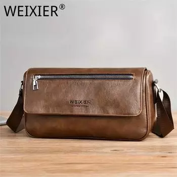 WEIXIER Retro Flip Small Messenger Bag, мужская сумка-саквояж Slant Shoulder Bag, водонепроницаемая деловая сумка-клатч на грудь коричневый