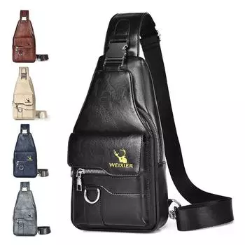WEIXIER Сумка-слинг для женщин и мужчин, кожаная сумка через плечо, рюкзак через плечо, дорожная сумка чёрный