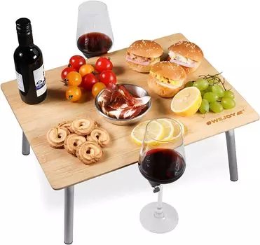 WEJOY Уличный стол Мини складной низкий столик 40x30 Стол-зонтик Легкий держатель бокала для вина Мини-стол для пикника и барбекю