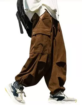 вельвет карго длинные широкие свободные гаучо спортивные регулируемые эластичные однотонные весна осень зима одежда [foveitaa] Брюки, брюки, штаны, брюки, мужские