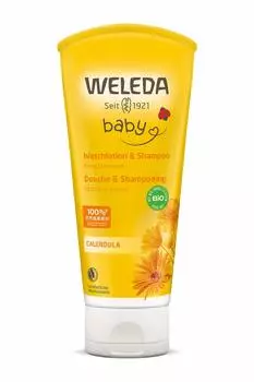 WELEDA Calendra Baby Wash Shampoo 200 мл. Очищающее средство для всего тела для чувствительной кожи, на основе трав, натурального происхождения, органическое [официальное] и для детей, с ароматом.