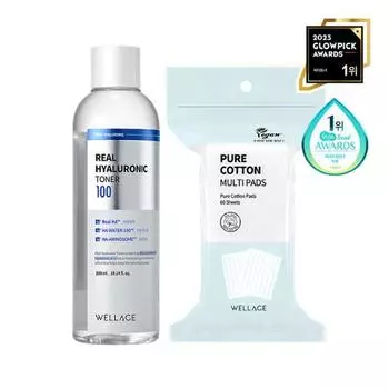 Wellage Real Hyaluronic 100 Тонер 300 мл Специальный (+60 ватных дисков)