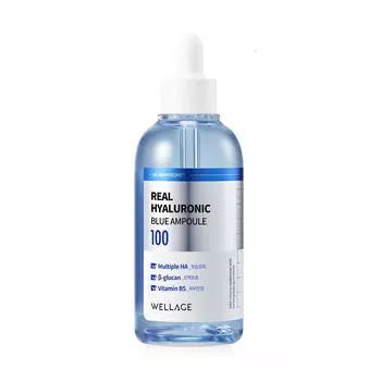 WELLAGE Real Hyaluronic Blue 100 Ampoule Концентрированная сыворотка с гиалуроновой кислотой Японский дистрибьютор Уход за кожей (100мл) (Авторизованный продукт)