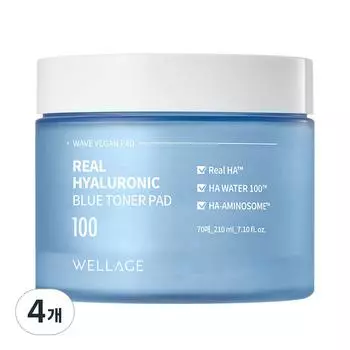Диски с тонером Wellage Real Hyaluronic Blue 210 мл, 70 шт., 4 шт.