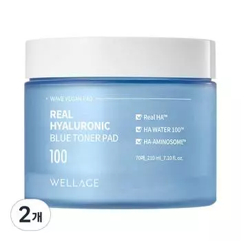 Wellage Real Hyaluronic Blue Тонер-подушечки 210 мл, 70 шт., 2 шт.