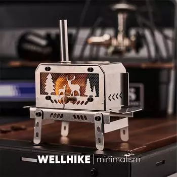 WELLHIKE Мини дровяная печь для кемпинга на открытом воздухе, для путешествий, для кемпинга, переносная складная печь, настольная горелка для свечей в виде лося серебряный