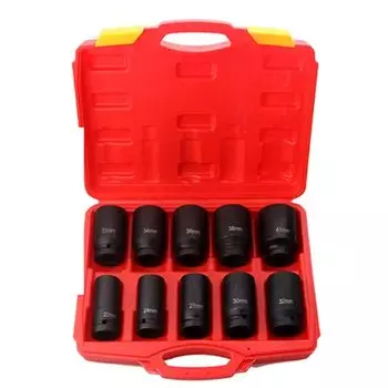 Wellvie Hex Impact Socket Hublock Nut Deep Socket with Storage Case Inch Drive Tool DIY of 3/4 22/24/27/30/32/33/34/36/38/41mm [Set 10]