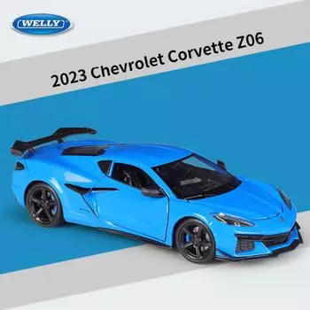 WELLY 1/24 масштаб 2023 Chevrolet Corvette Z06 сплав спортивная модель автомобиля литой гоночный автомобиль транспортные средства модель симуляция коллекция детские подарки синий