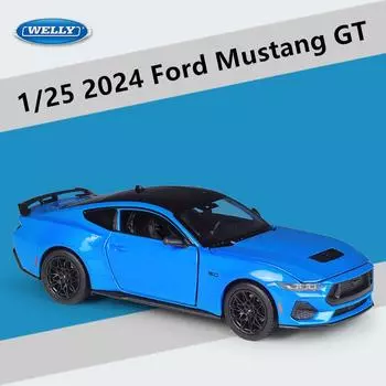 Welly 1/25 2024 Ford Mustang GT Alloy Sports Car Model Diecast Metal Racing Car Vehicles Model High Simulation Children Toy Gift