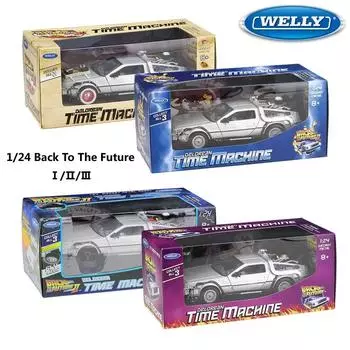 WELLY Diecast 1/24 Scale Model Car Toy Delorean For the Movie Back to The Future Part 1/2/3 DMC-12 Metal Lifan Toy Car For Kids Gift